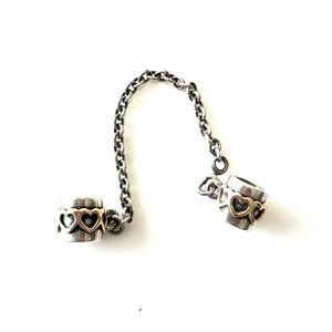 Pandora Sterling Silver & 14K Gold Hearts Safety Chain S925 ALE 790307-05
